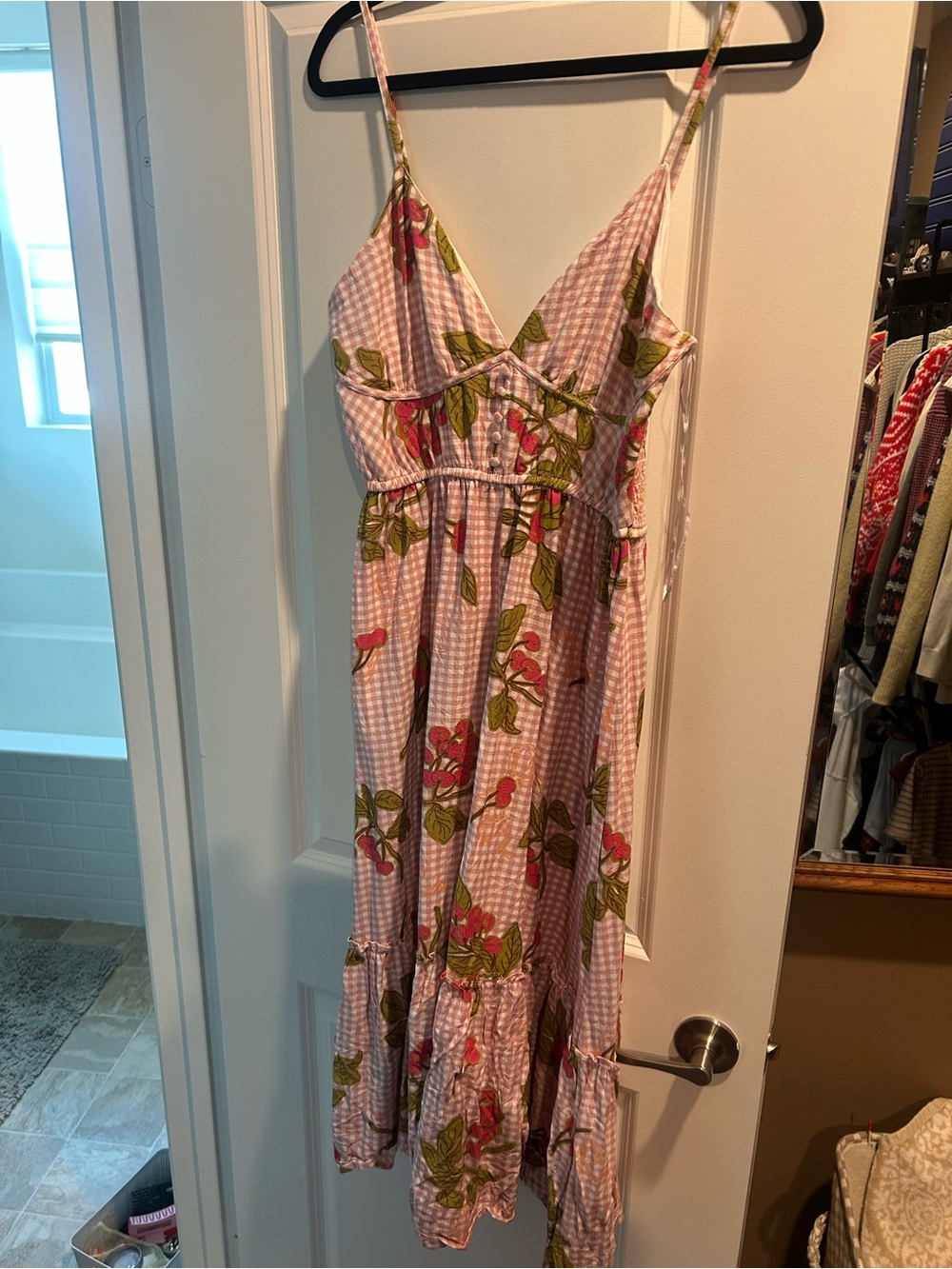 Jessica Simpson Light Pink Floral Gingham Maxi Dress